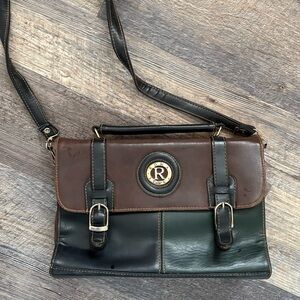 Roma Two-Tone Brown & Dark Green Leather Shoulder Bag